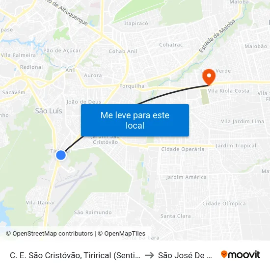 C. E. São Cristóvão, Tirirical (Sentido Aeroporto) to São José De Ribamar map