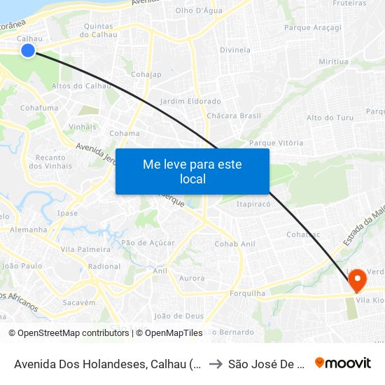 Avenida Dos Holandeses, Calhau (Sentido Centro) to São José De Ribamar map