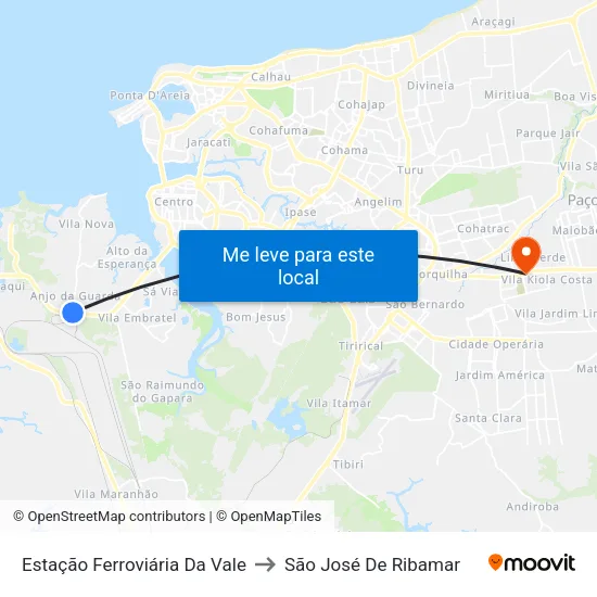 Estação Ferroviária Da Vale to São José De Ribamar map
