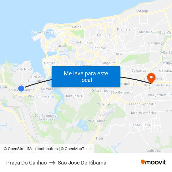 Praça Do Canhão to São José De Ribamar map