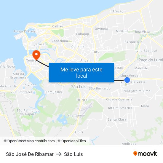 São José De Ribamar to São Luis map