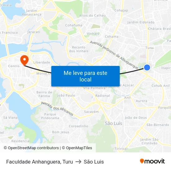 Faculdade Anhanguera, Turu to São Luis map