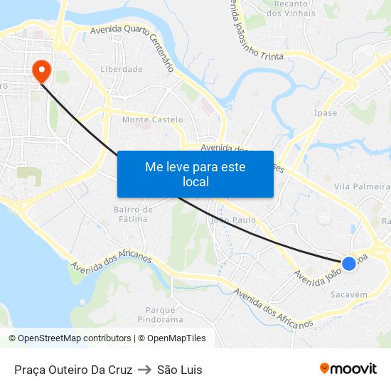 Praça Outeiro Da Cruz to São Luis map