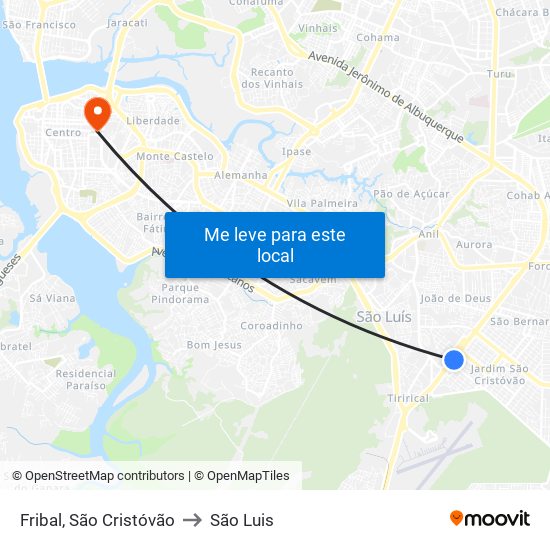 Fribal, São Cristóvão to São Luis map