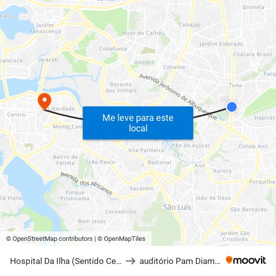 Hospital Da Ilha (Sentido Centro) to auditório Pam Diamante map