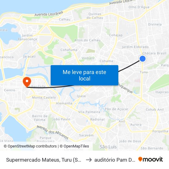 Supermercado Mateus, Turu (Sentido Centro) to auditório Pam Diamante map