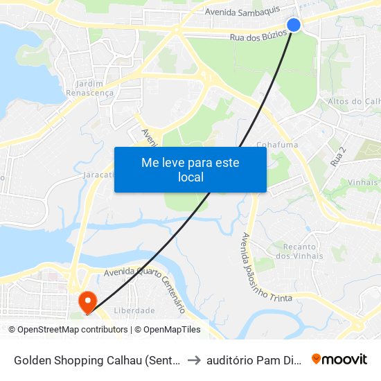 Golden Shopping Calhau (Sentido Bairro) to auditório Pam Diamante map