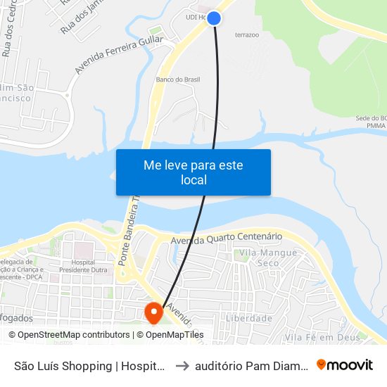 São Luís Shopping | Hospital Udi to auditório Pam Diamante map