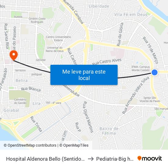 Hospital Aldenora Bello (Sentido Bairro) to Pediatria-Big help 1 map