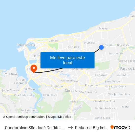 Condomínio São José De Ribamar II to Pediatria-Big help 1 map