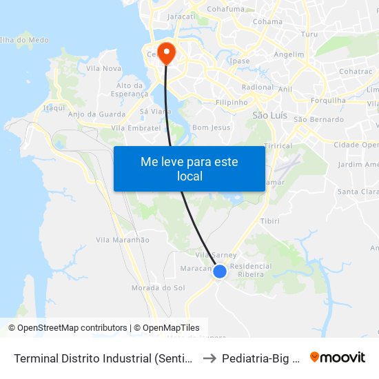 Terminal Distrito Industrial (Sentido Centro) to Pediatria-Big help 1 map