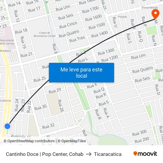 Cantinho Doce | Pop Center, Cohab to Ticaracatica map