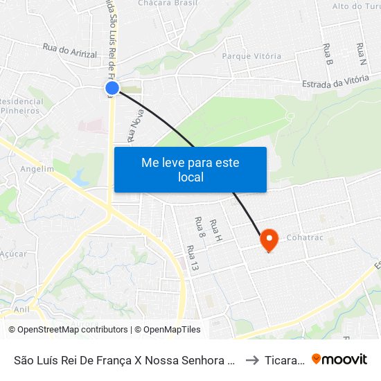 São Luís Rei De França X Nossa Senhora Da Vitória (Sentido Centro) to Ticaracatica map