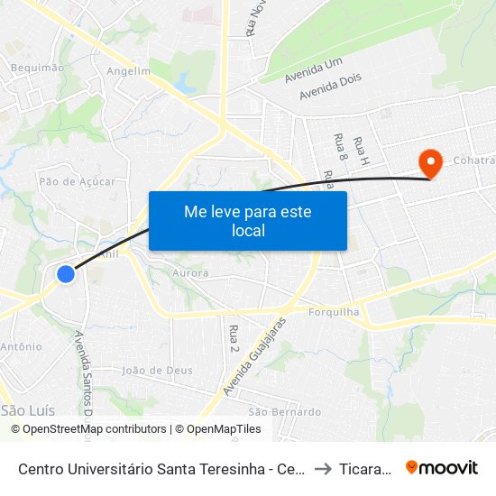 Centro Universitário Santa Teresinha - Cest (Sentido Centro) to Ticaracatica map