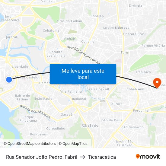 Rua Senador João Pedro, Fabril to Ticaracatica map