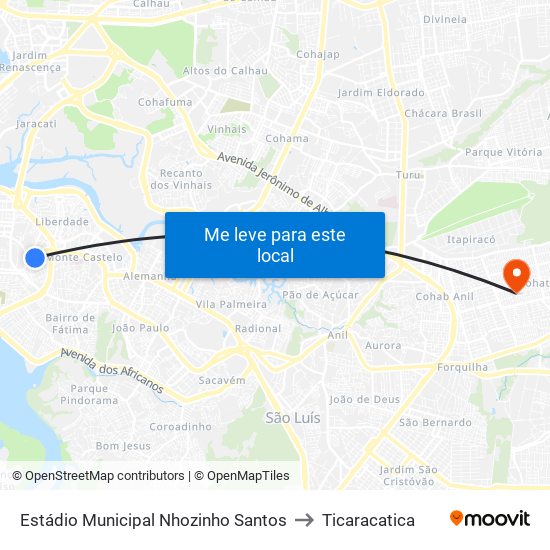 Estádio Municipal Nhozinho Santos to Ticaracatica map