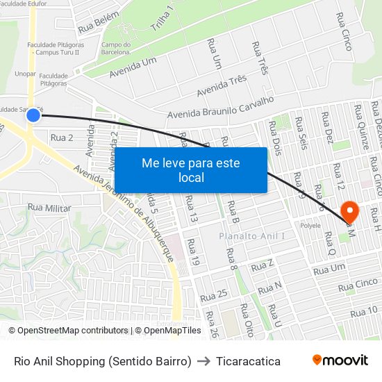 Rio Anil Shopping (Sentido Bairro) to Ticaracatica map