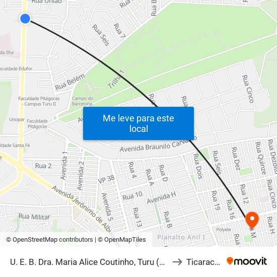 U. E. B. Dra. Maria Alice Coutinho, Turu (Sentido Bairro) to Ticaracatica map