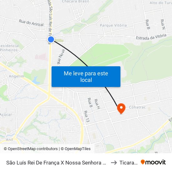 São Luís Rei De França X Nossa Senhora Da Vitória (Sentido Bairro) to Ticaracatica map