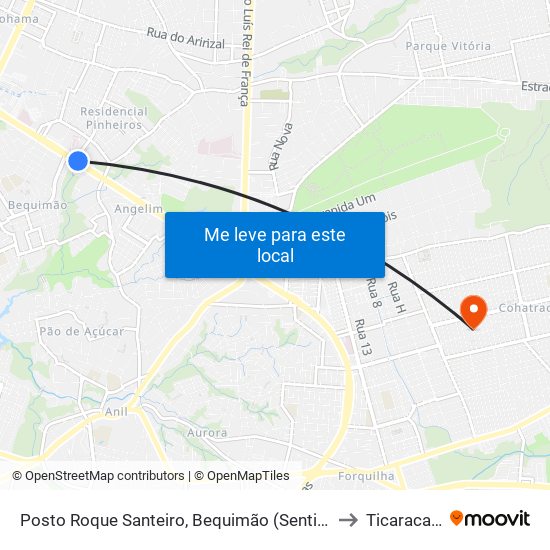 Posto Roque Santeiro, Bequimão (Sentido Centro) to Ticaracatica map