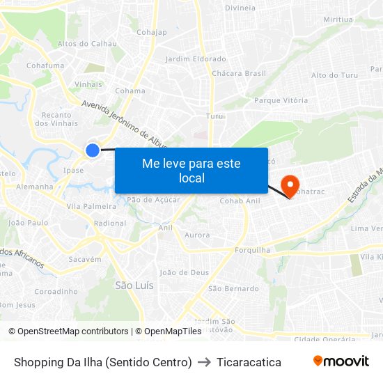 Shopping Da Ilha (Sentido Centro) to Ticaracatica map