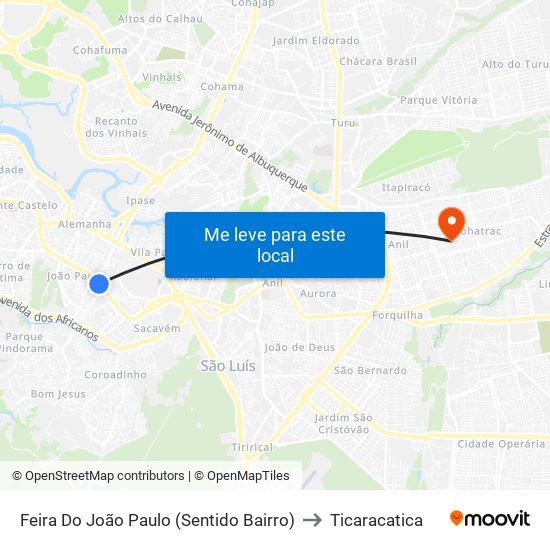 Feira Do João Paulo (Sentido Bairro) to Ticaracatica map
