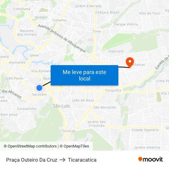 Praça Outeiro Da Cruz to Ticaracatica map