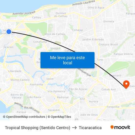 Tropical Shopping (Sentido Centro) to Ticaracatica map