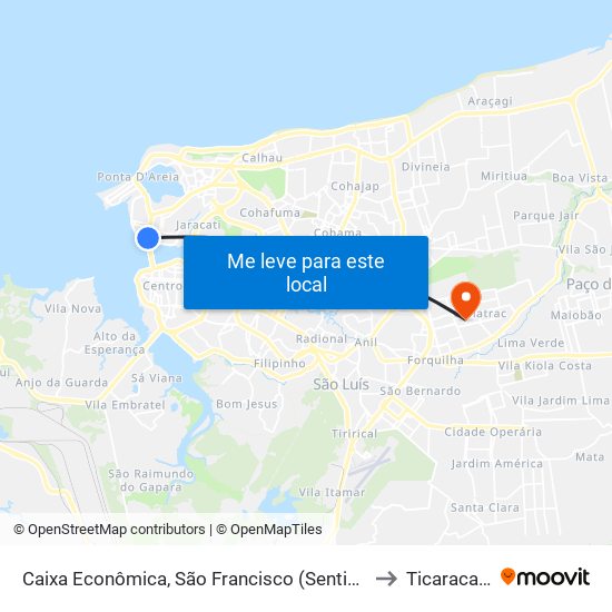 Caixa Econômica, São Francisco (Sentido Centro) to Ticaracatica map