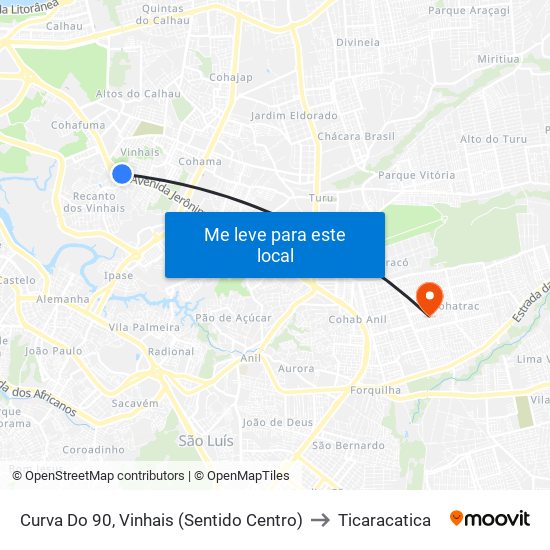 Curva Do 90, Vinhais (Sentido Centro) to Ticaracatica map