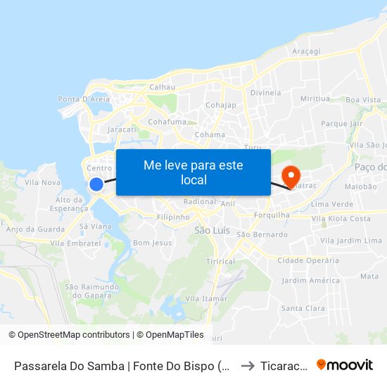 Passarela Do Samba | Fonte Do Bispo (Sentido Bairro) to Ticaracatica map