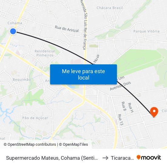 Supermercado Mateus, Cohama (Sentido Centro) to Ticaracatica map
