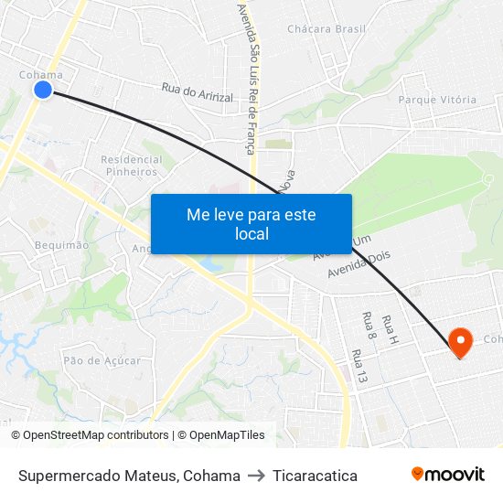 Supermercado Mateus, Cohama to Ticaracatica map