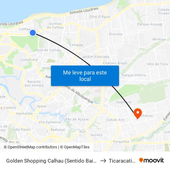 Golden Shopping Calhau (Sentido Bairro) to Ticaracatica map