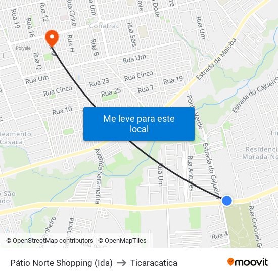 Pátio Norte Shopping (Ida) to Ticaracatica map