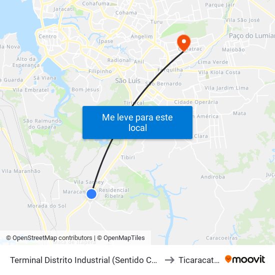 Terminal Distrito Industrial (Sentido Centro) to Ticaracatica map