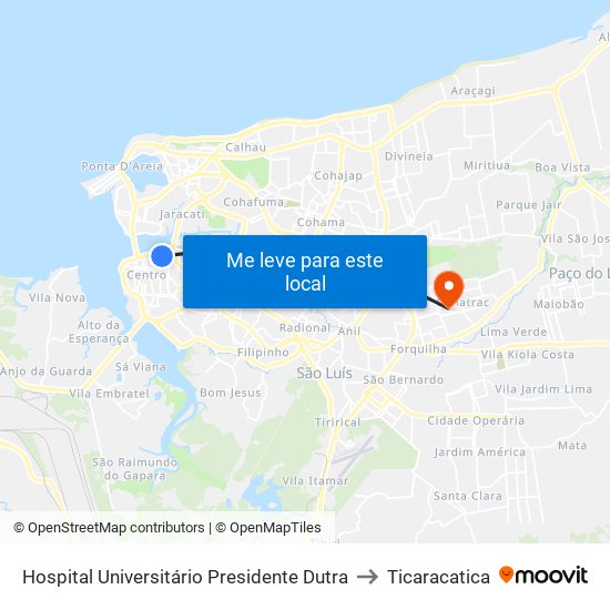 Hospital Universitário Presidente Dutra to Ticaracatica map