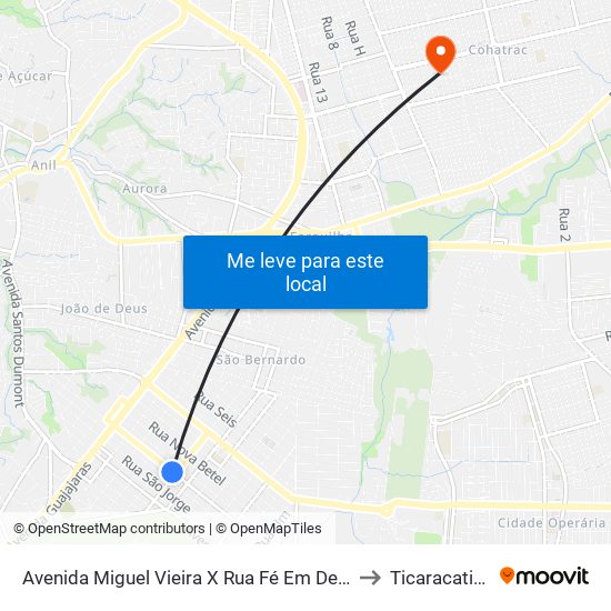 Avenida Miguel Vieira X Rua Fé Em Deus to Ticaracatica map