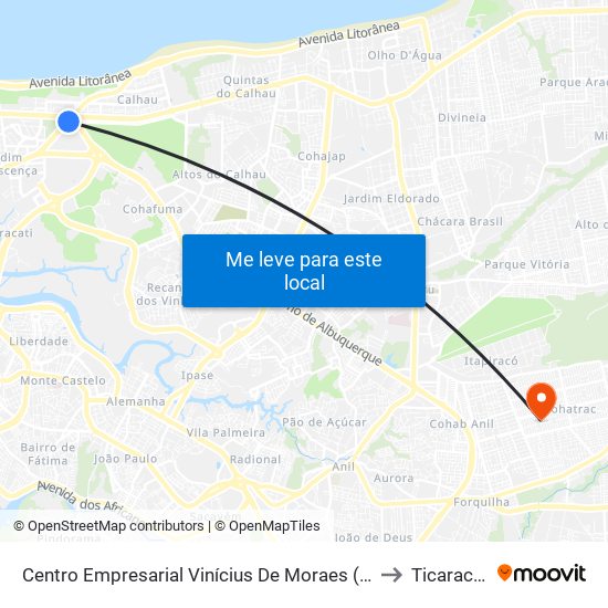 Centro Empresarial Vinícius De Moraes (Sentido Bairro) to Ticaracatica map