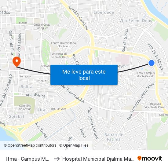 Ifma - Campus Monte Castelo to Hospital Municipal Djalma Marques - Socorrão I map