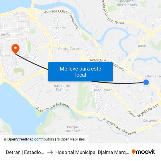 Detran | Estádio Castelão to Hospital Municipal Djalma Marques - Socorrão I map