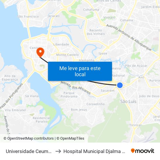 Universidade Ceuma - Campus Anil to Hospital Municipal Djalma Marques - Socorrão I map