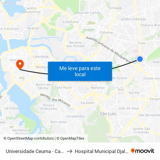 Universidade Ceuma - Campus Turu (Sentido Bairro) to Hospital Municipal Djalma Marques - Socorrão I map
