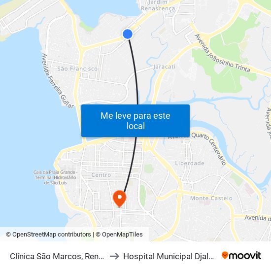 Clínica São Marcos, Renascença (Sentido Bairro) to Hospital Municipal Djalma Marques - Socorrão I map