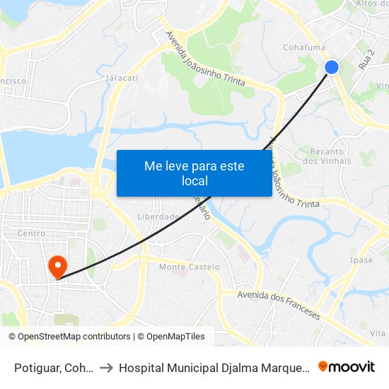 Potiguar, Cohafuma to Hospital Municipal Djalma Marques - Socorrão I map