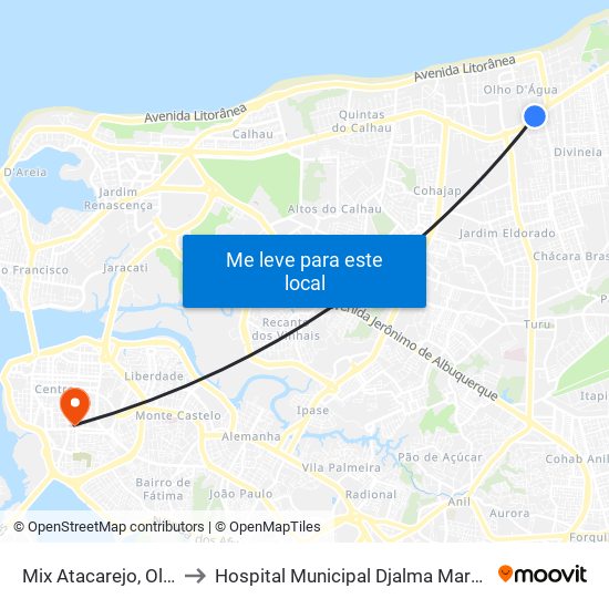 Mix Atacarejo, Olho D'Água to Hospital Municipal Djalma Marques - Socorrão I map