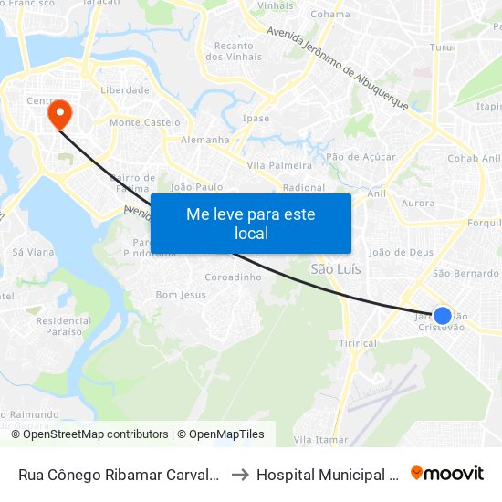 Rua Cônego Ribamar Carvalho X Rua Nova Betel (Sentido Terminal) to Hospital Municipal Djalma Marques - Socorrão I map