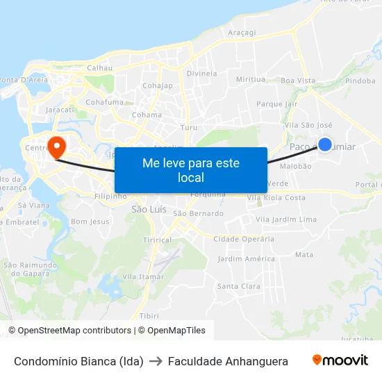 Condomínio Bianca (Ida) to Faculdade Anhanguera map