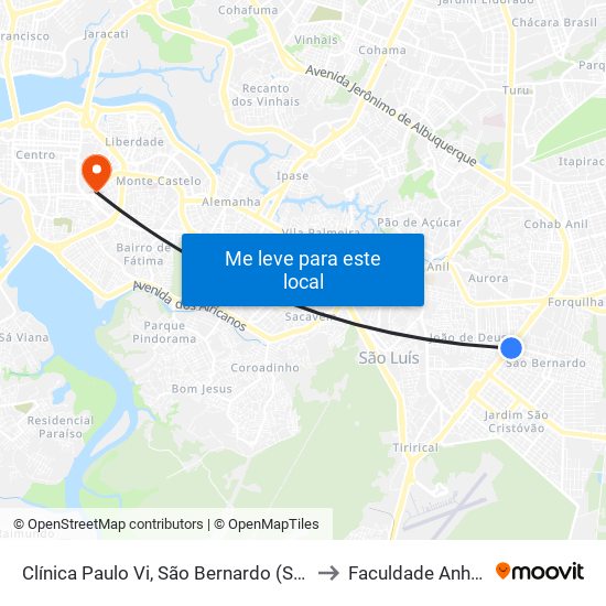 Clínica Paulo Vi, São Bernardo (Sentido Centro) to Faculdade Anhanguera map