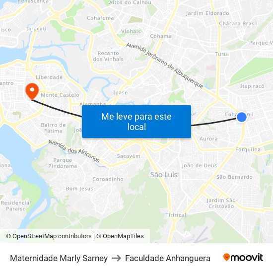 Maternidade Marly Sarney to Faculdade Anhanguera map